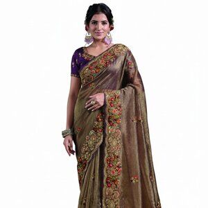 Elegant Embroidered Banarasi Silk Saree with Blouse for Occasions - Multicolor
